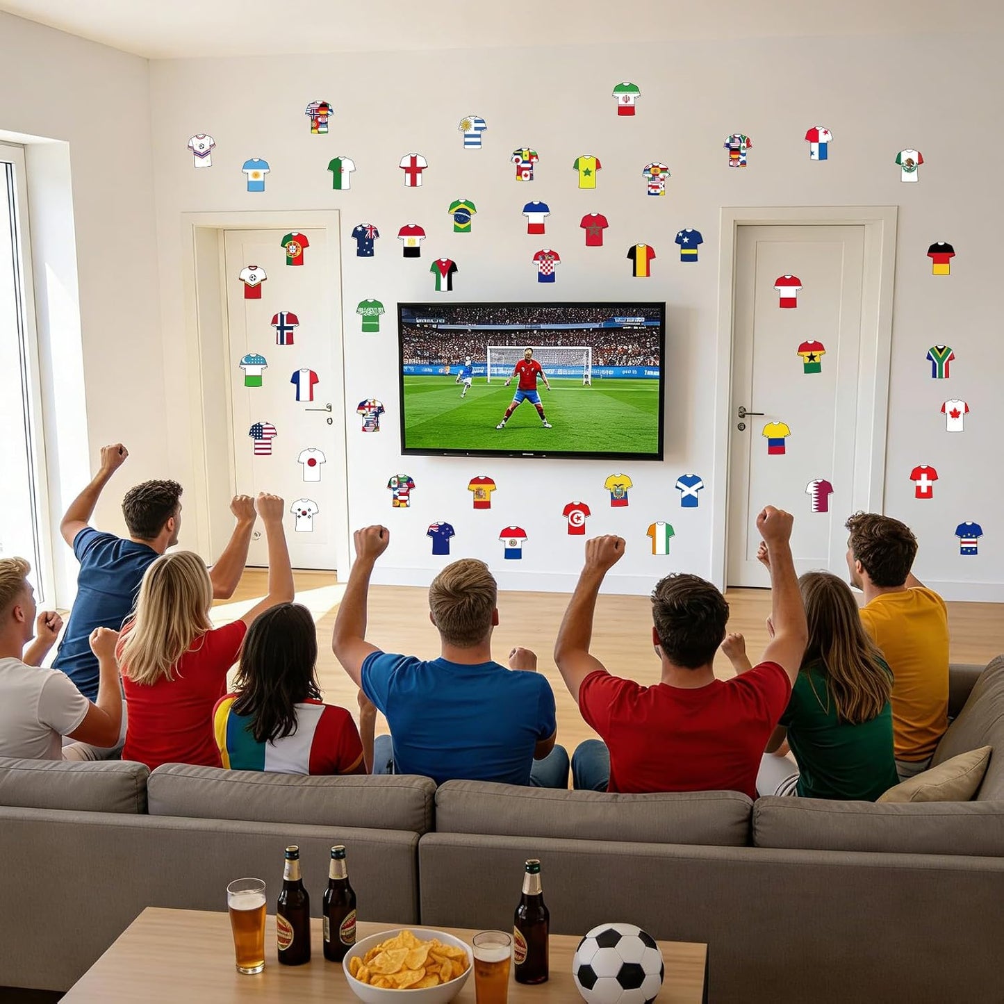 100-Piece Waterproof Soccer Jersey Sticker Set Featuring 42 National Teams, 6 Countries, and 2 Cheerleader Jersey Designs for Water Bottles, Helmets, Scrapbooks, and Laptops