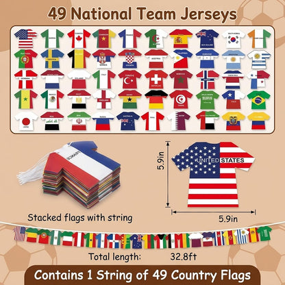 World Cup Decorations, 49 Countries Bunting Banner for World Cup Parties and Sports Events, Soccer Jersey Flag Garland