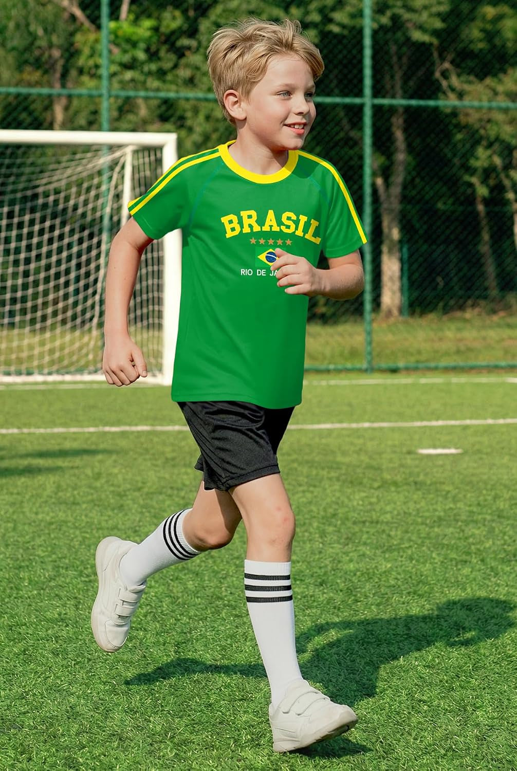 Boys Girls Soccer Jerseys Short Sleeve Raglan Football Training Tee Shirt