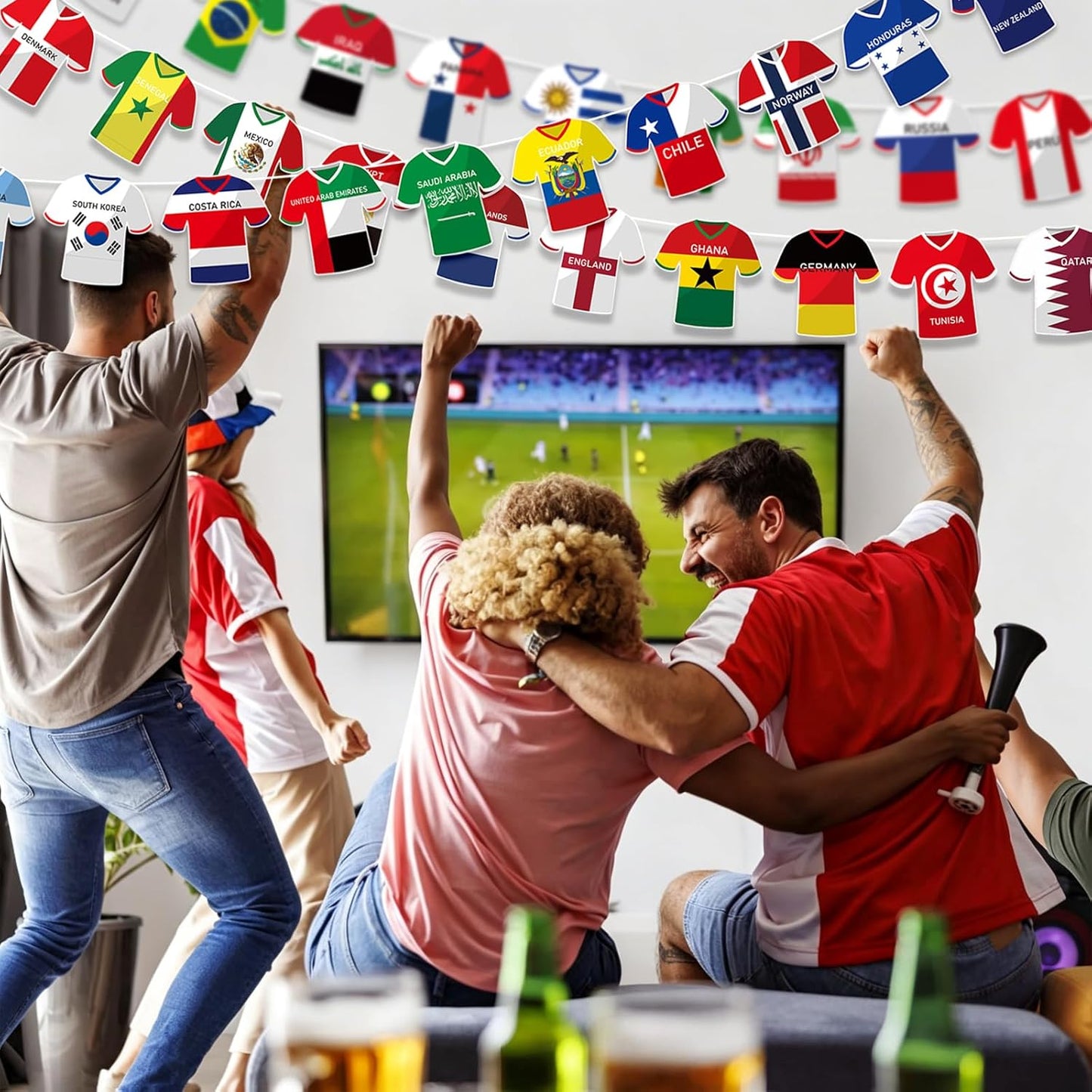 Soccer-Themed Party Decorations - 49-Piece Jersey Flag Bunting Banner Set for Sports Events and Celebrations