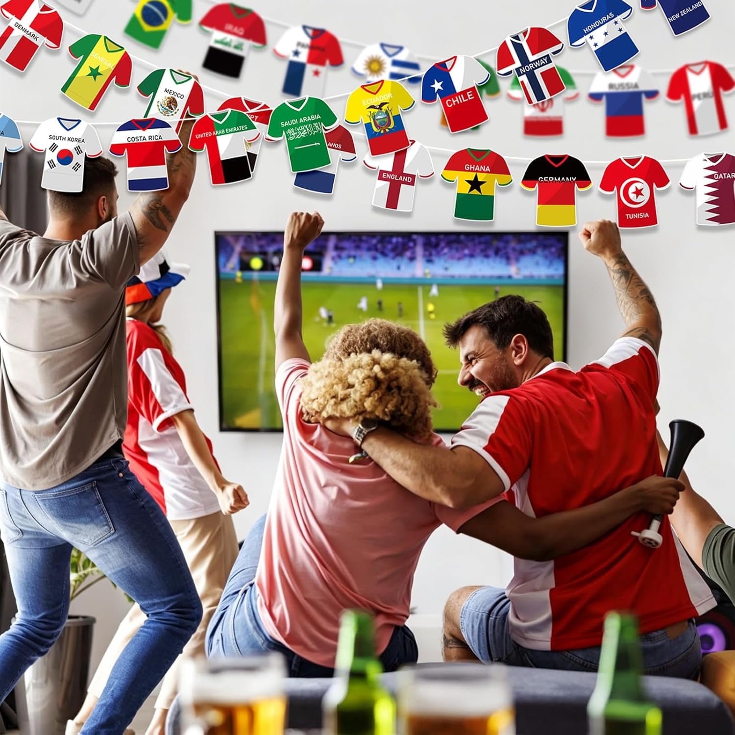 Soccer-Themed Party Decorations - 49-Piece Jersey Flag Bunting Banner Set for Sports Events and Celebrations