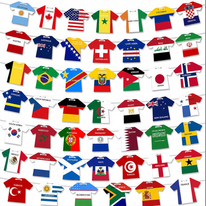 2026 World Cup 48 Teams Paper Flag Banners – Soccer Jersey Style Hanging Flags, International Country Decorations for Party, Bar, Home, Fan Events