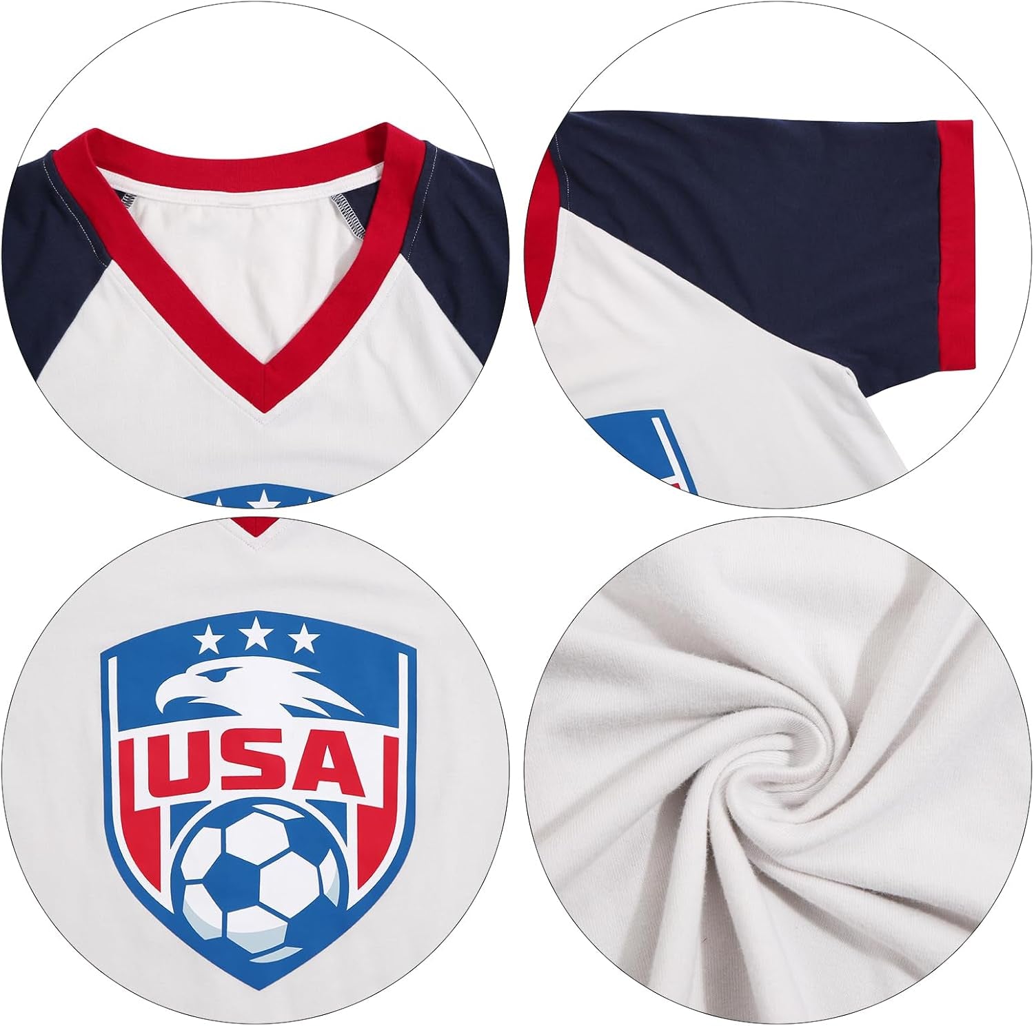 USA Soccer Jersey Shirts for Women Soccer Cup 2026 T Shirt USA Football Jersey V Neck Short Sleeve Shirt