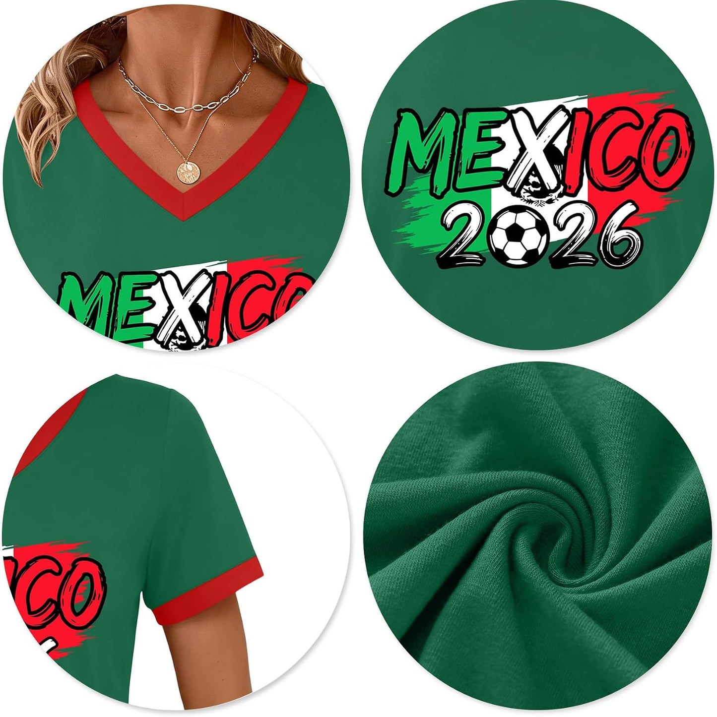 Soccer Cup 2026 Shirts for Women Mexico Shirts Soccer Graphic Jerseys Brazil USA Football Soccer V Neck Tops