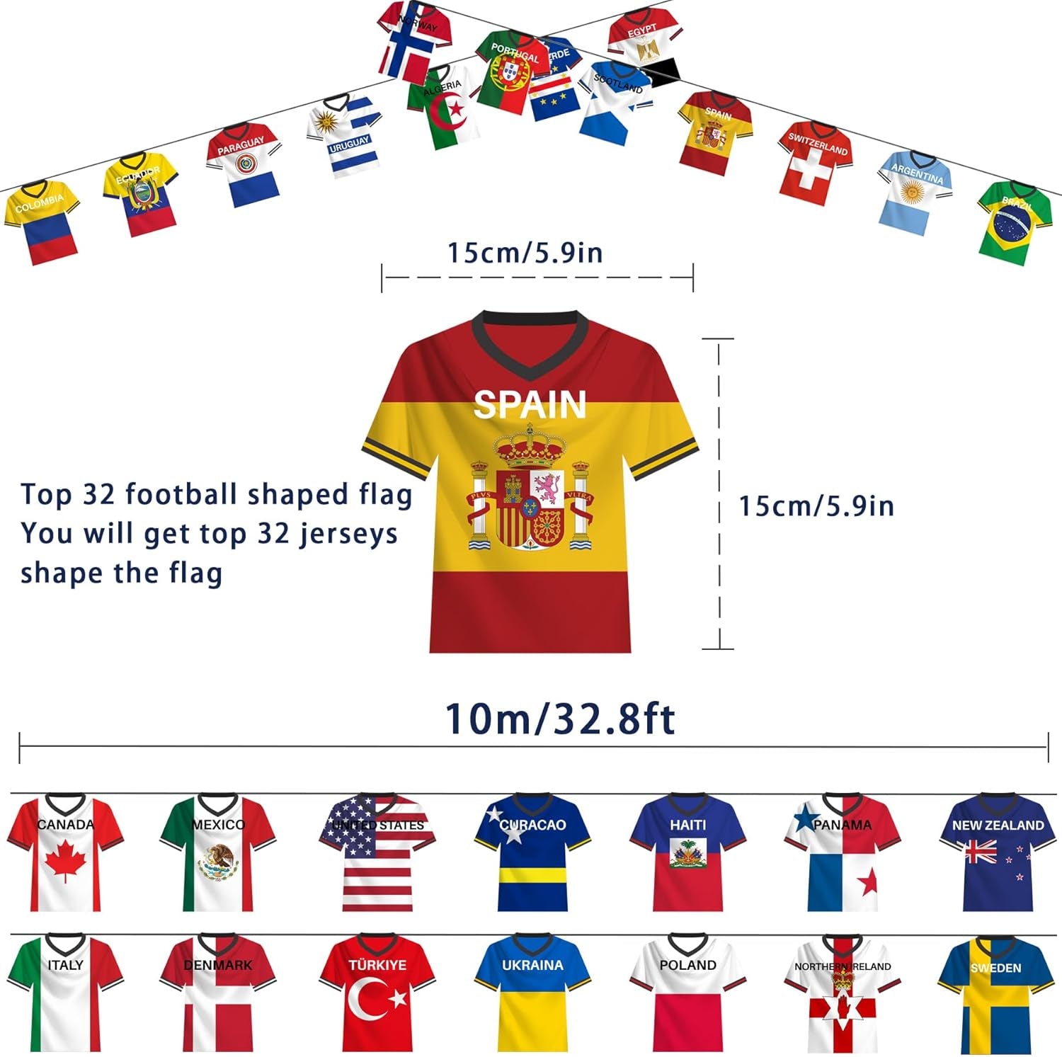 2026 World Soccer Championship Flag Bunting Banner - 50 Countries String Flags Garland for Sports-Themed Event Decorations