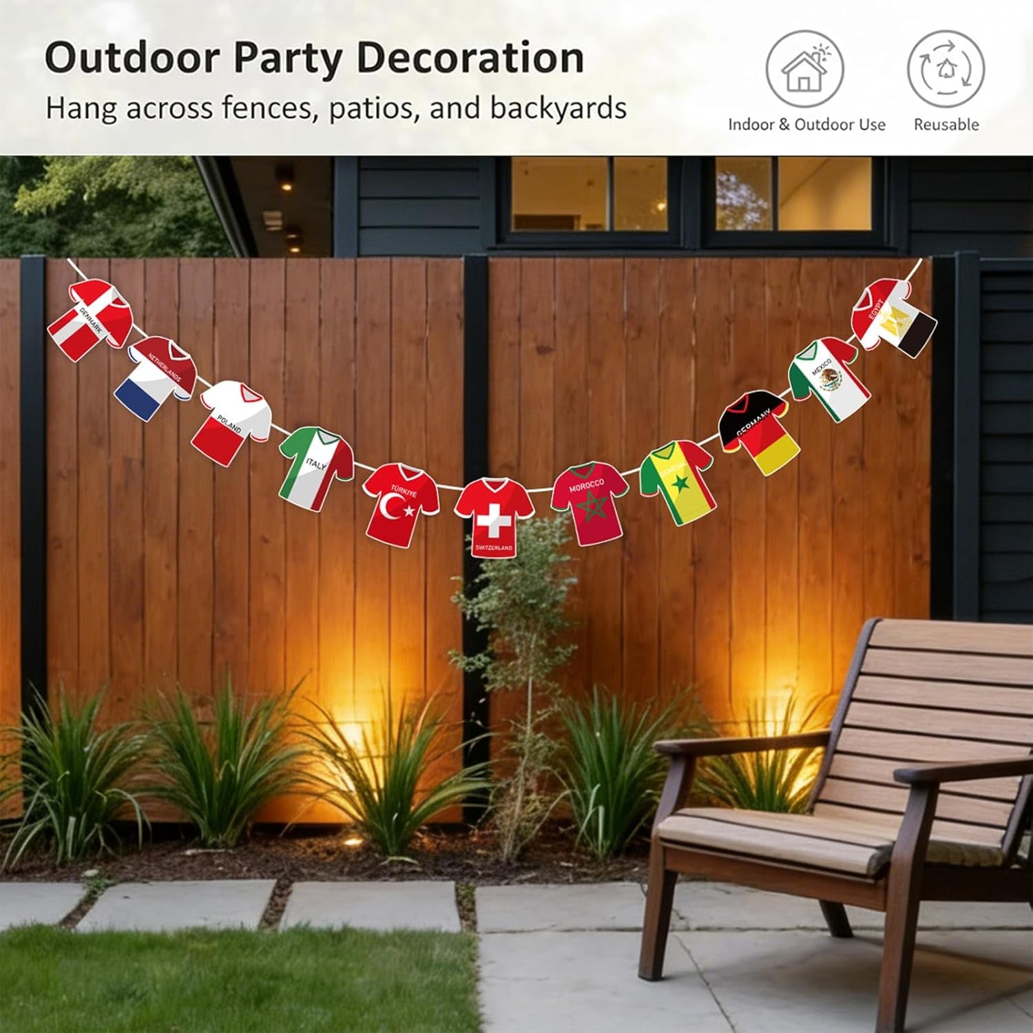 2026 Soccer World Cup Jersey Flag Bunting Banner Set - 49 Pieces of Football Fan Merchandise for International Celebrations and Party Decorations