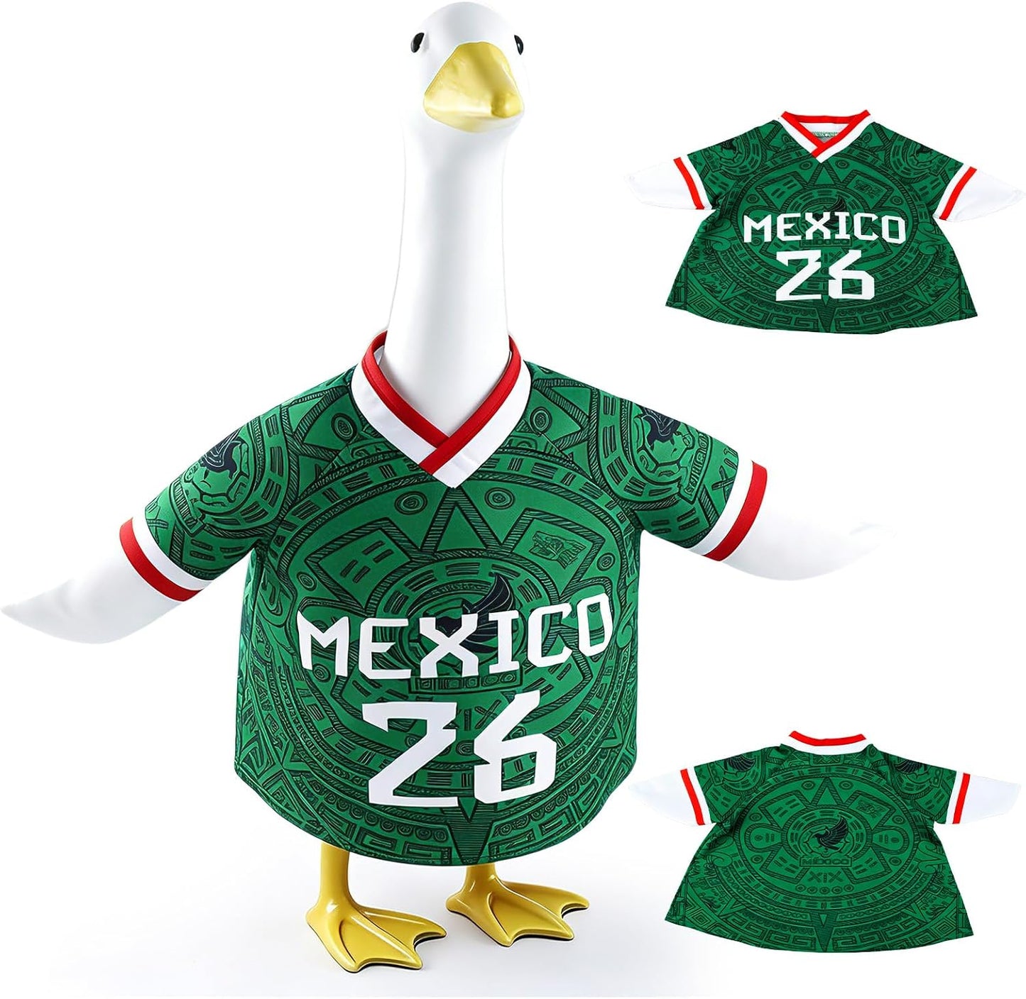 Soccer-Themed Porch Goose Outfit, 23" Statue Apparel with Mexican Flag Jersey, Patriotic National Team Costume for Outdoor Lawn and Patio Decor