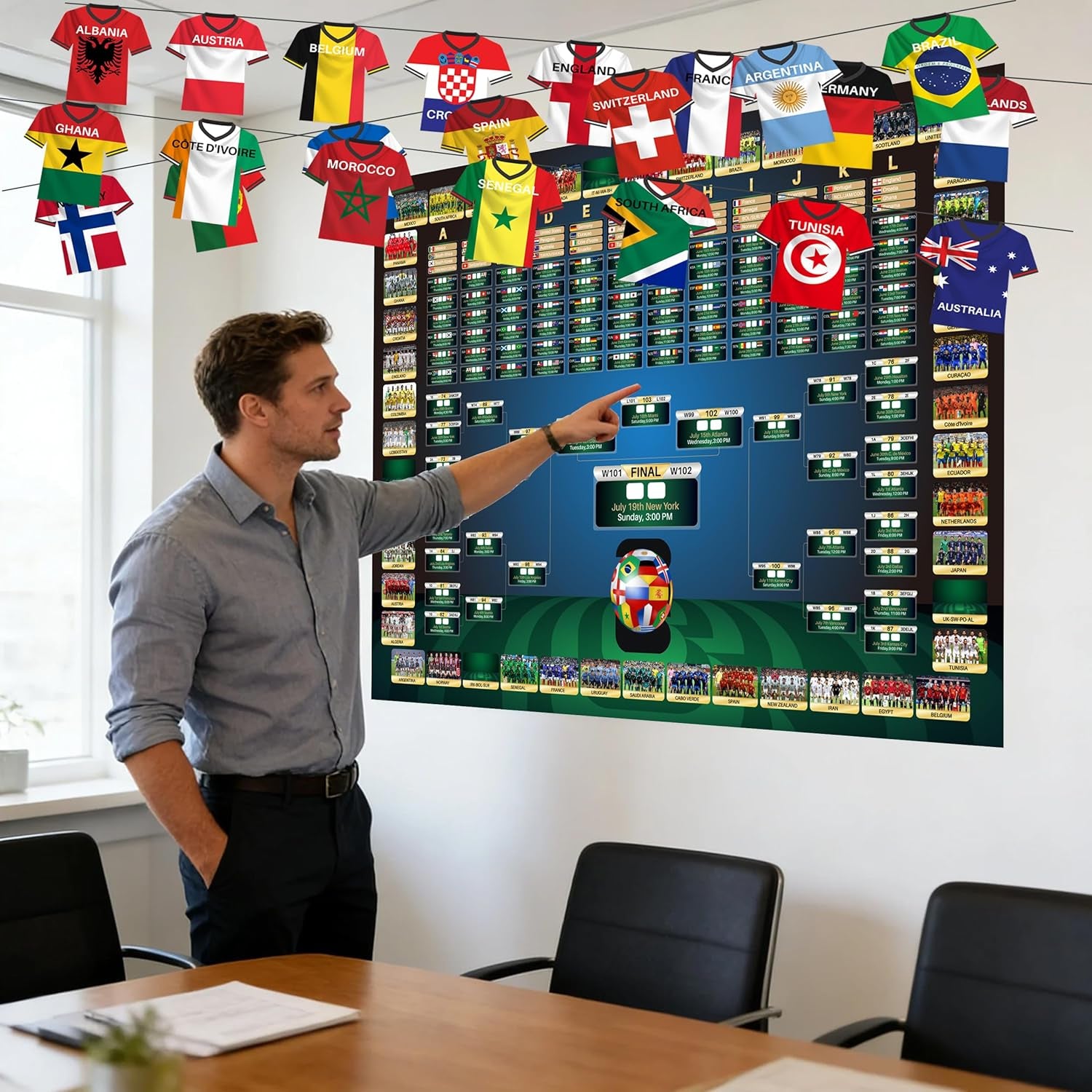 2026 World Soccer Championship Flag Bunting Banner - 50 Countries String Flags Garland for Sports-Themed Event Decorations
