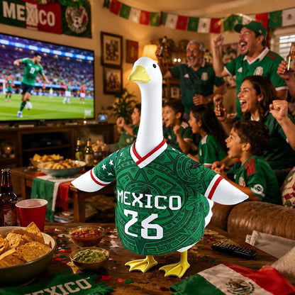 Soccer-Themed Porch Goose Outfit, 23" Statue Apparel with Mexican Flag Jersey, Patriotic National Team Costume for Outdoor Lawn and Patio Decor