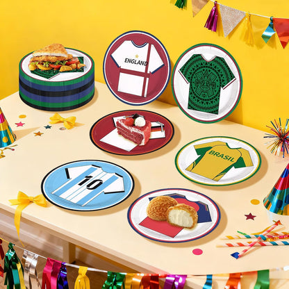 60-Pack Heavy-Duty Disposable Soccer Jersey Pattern Plates - 9-Inch Dessert Plates for Soccer-Themed Birthday, Baby Shower, and Game Day Celebrations