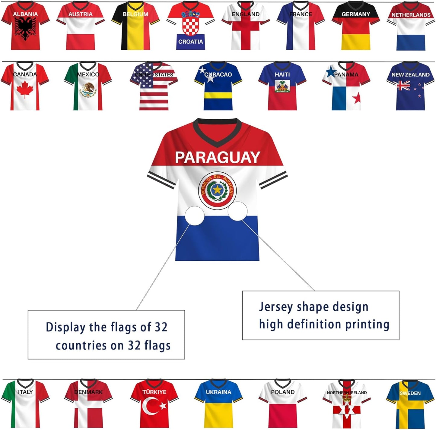 2026 World Soccer Championship Flag Bunting Banner - 50 Countries String Flags Garland for Sports-Themed Event Decorations