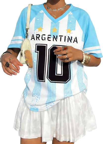 Women's Soccer Jersey - 2026 Argentina Brazil Cup Oversized T-Shirt for Soccer Moms and Y2K Fans