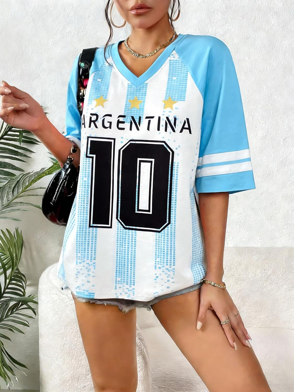 Women's Soccer Jersey - 2026 Argentina Brazil Cup Oversized T-Shirt for Soccer Moms and Y2K Fans