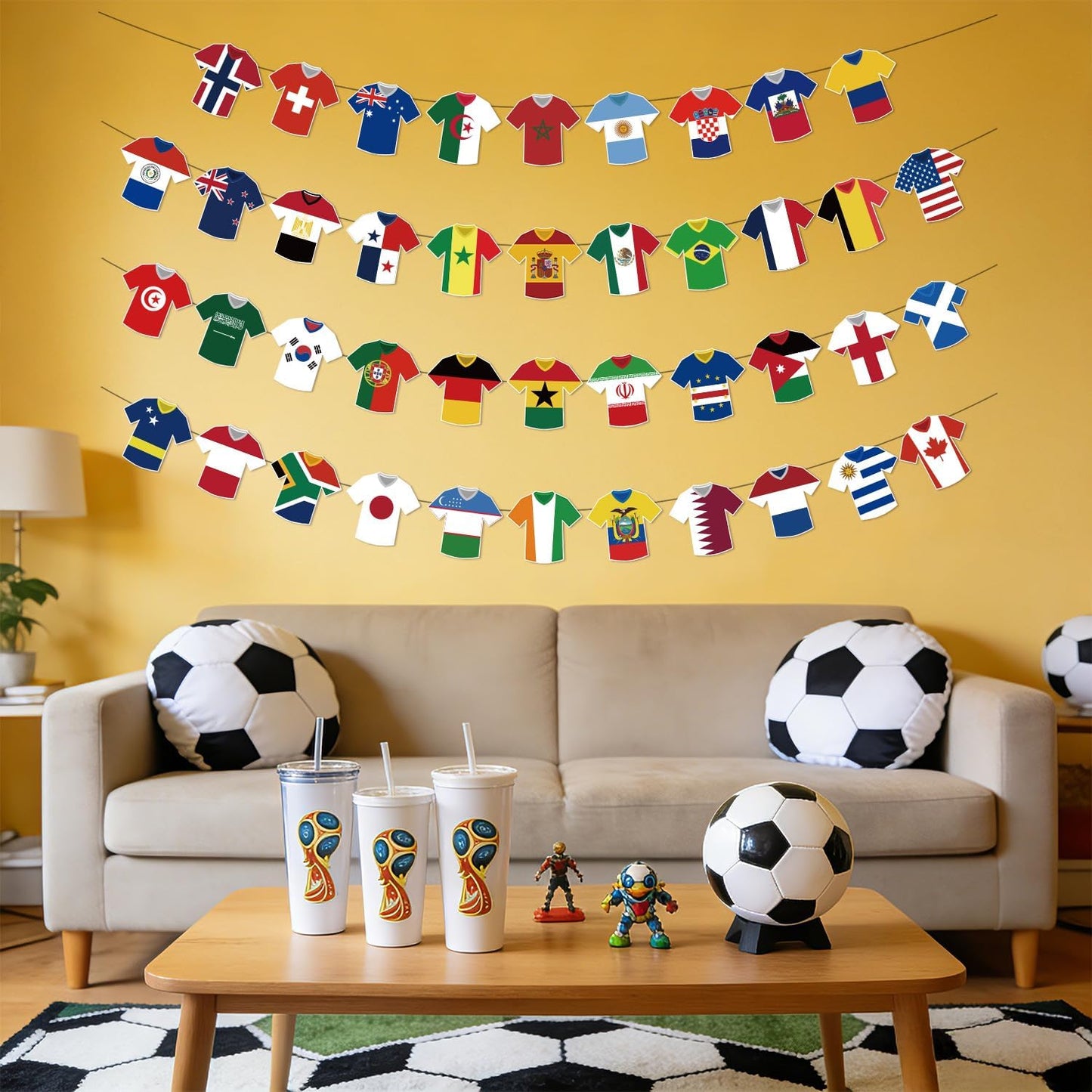 World Cup Soccer Jersey Bunting 42 Jersey-Shaped Pennant Banner, Game Day Decorations, Soccer Fan Garland for World Cup Party, Soccer Birthday, Tailgate, BBQ, Man Cave, Outdoor Sports Events