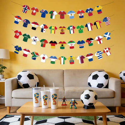 World Cup Soccer Jersey Bunting 42 Jersey-Shaped Pennant Banner, Game Day Decorations, Soccer Fan Garland for World Cup Party, Soccer Birthday, Tailgate, BBQ, Man Cave, Outdoor Sports Events