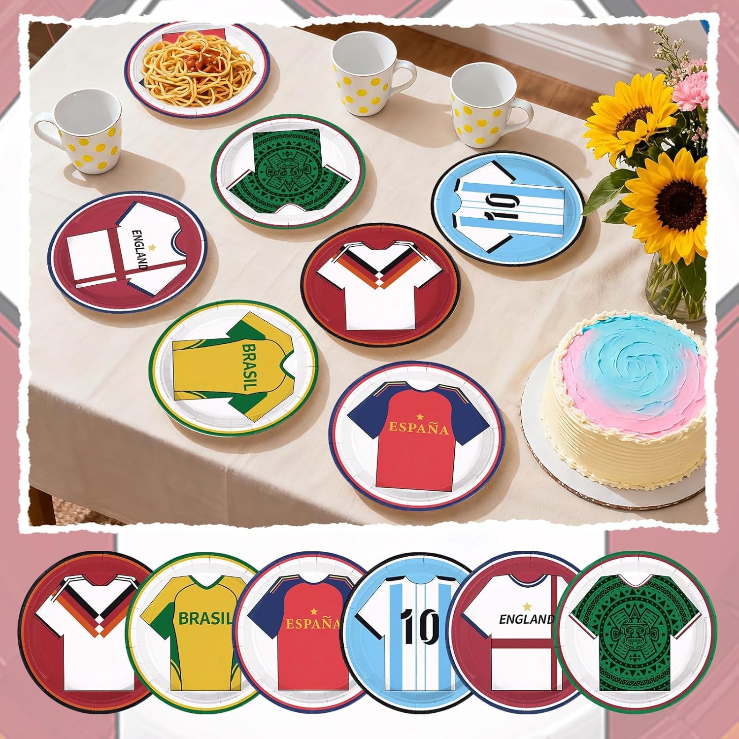 60-Pack Heavy-Duty Disposable Soccer Jersey Pattern Plates - 9-Inch Dessert Plates for Soccer-Themed Birthday, Baby Shower, and Game Day Celebrations