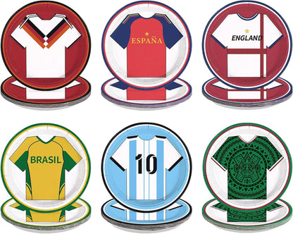 60-Pack Heavy-Duty Disposable Soccer Jersey Pattern Plates - 9-Inch Dessert Plates for Soccer-Themed Birthday, Baby Shower, and Game Day Celebrations