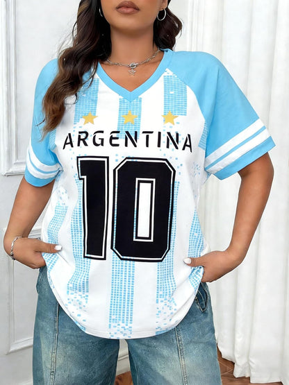 Women's Soccer Jersey - 2026 Argentina Brazil Cup Oversized T-Shirt for Soccer Moms and Y2K Fans