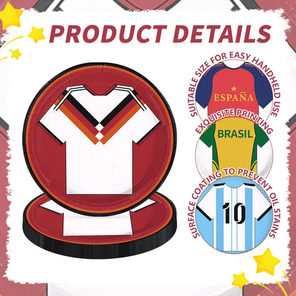 60-Pack Heavy-Duty Disposable Soccer Jersey Pattern Plates - 9-Inch Dessert Plates for Soccer-Themed Birthday, Baby Shower, and Game Day Celebrations