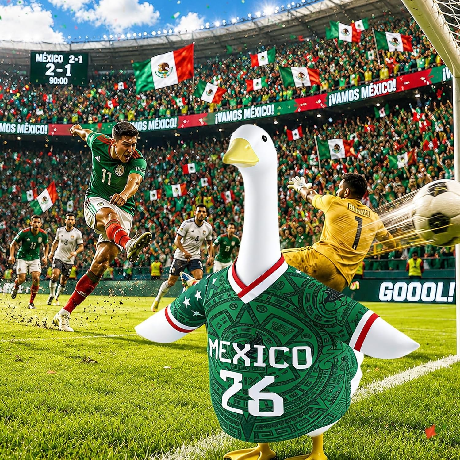 Soccer-Themed Porch Goose Outfit, 23" Statue Apparel with Mexican Flag Jersey, Patriotic National Team Costume for Outdoor Lawn and Patio Decor