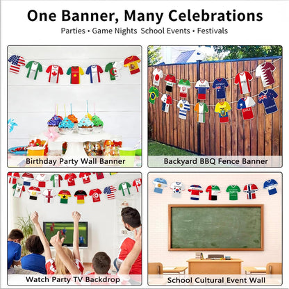 2026 Soccer World Cup Jersey Flag Bunting Banner Set - 49 Pieces of Football Fan Merchandise for International Celebrations and Party Decorations