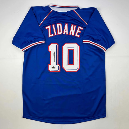 Facsimile Autographed Zinedine Zidane France Blue World Cup Reprint Laser Auto Soccer Jersey Size Men'S XL