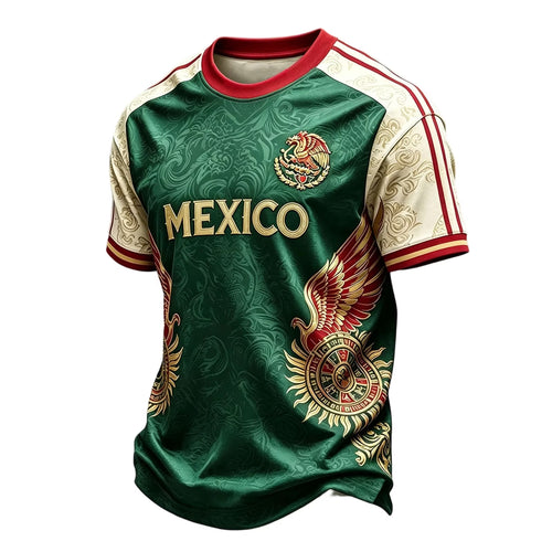 2026 Men'S Mexico Soccer T-Shirt World Soccer Game National Team 2D Graphic Crew Neck Short Sleeve Tee Green L
