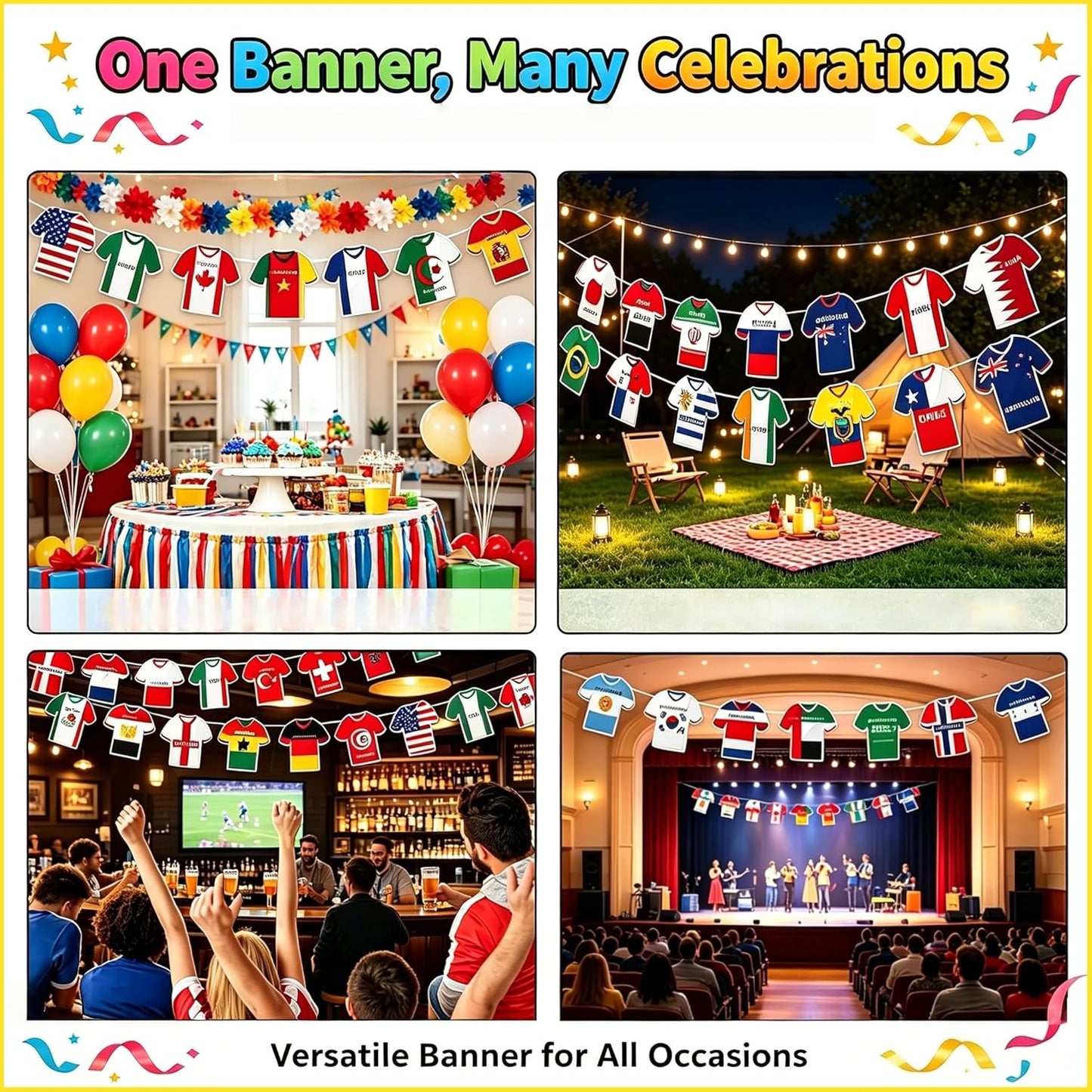 49PCS 2026 World Cup Soccer Jersey Flag Bunting Banner - World Cup Flags Merchandise Decorations for Sports Events, Soccer Themed Parties, Olympic Festivals Celebration Home Office Bar Party Decor(Not among the Top 48 Teams)