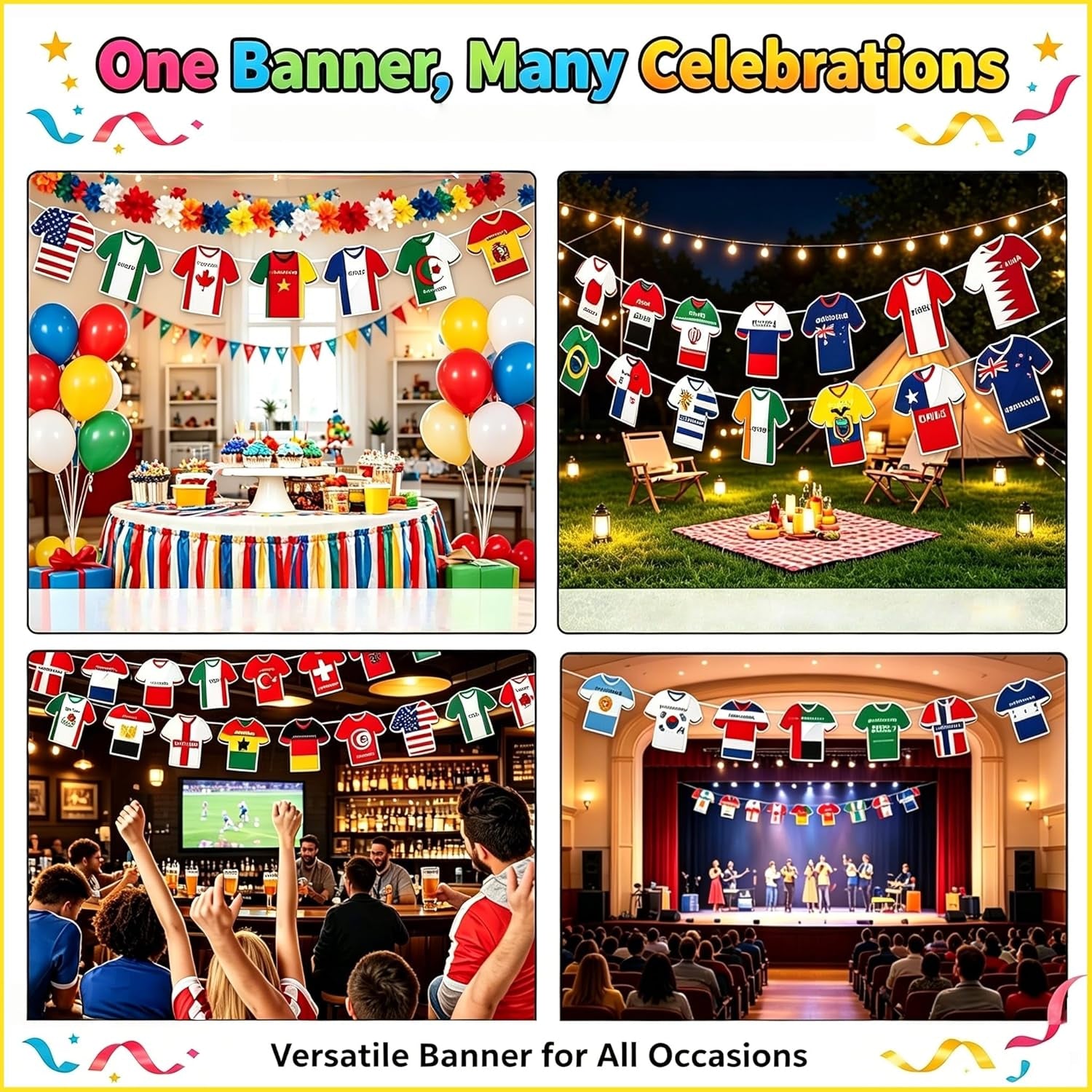 49PCS 2026 World Cup Soccer Jersey Flag Bunting Banner - World Cup Flags Merchandise Decorations for Sports Events, Soccer Themed Parties, Olympic Festivals Celebration Home Office Bar Party Decor(Not among the Top 48 Teams)