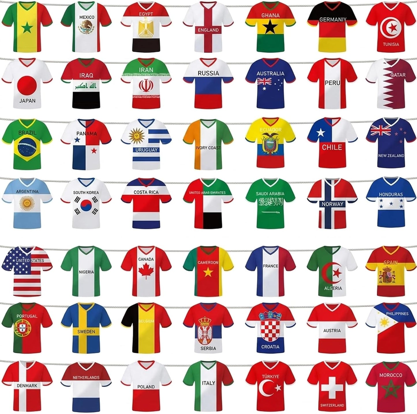 World Cup Decorations, 49 Countries Bunting Banner for World Cup Parties and Sports Events, Soccer Jersey Flag Garland