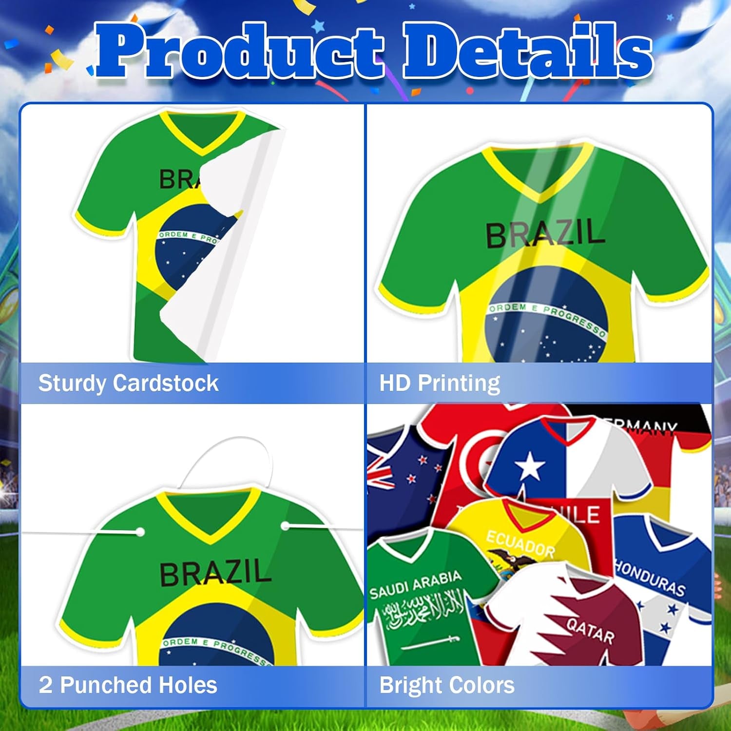 Soccer-Themed Party Decorations - 49-Piece Jersey Flag Bunting Banner Set for Sports Events and Celebrations