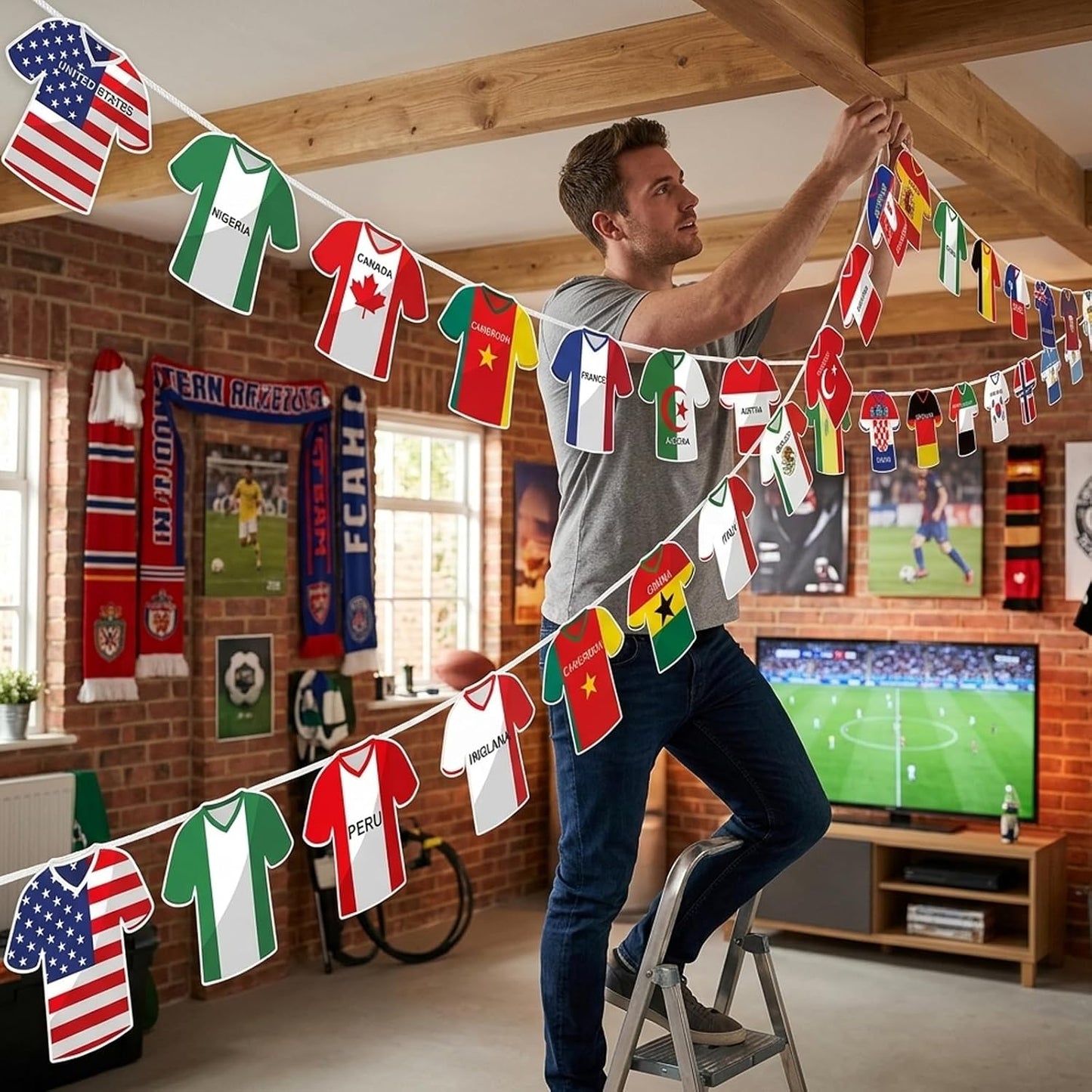 World Cup Decorations, 49 Countries Bunting Banner for World Cup Parties and Sports Events, Soccer Jersey Flag Garland