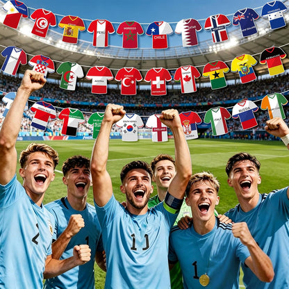 Soccer-Themed Party Decorations - 49-Piece Jersey Flag Bunting Banner Set for Sports Events and Celebrations