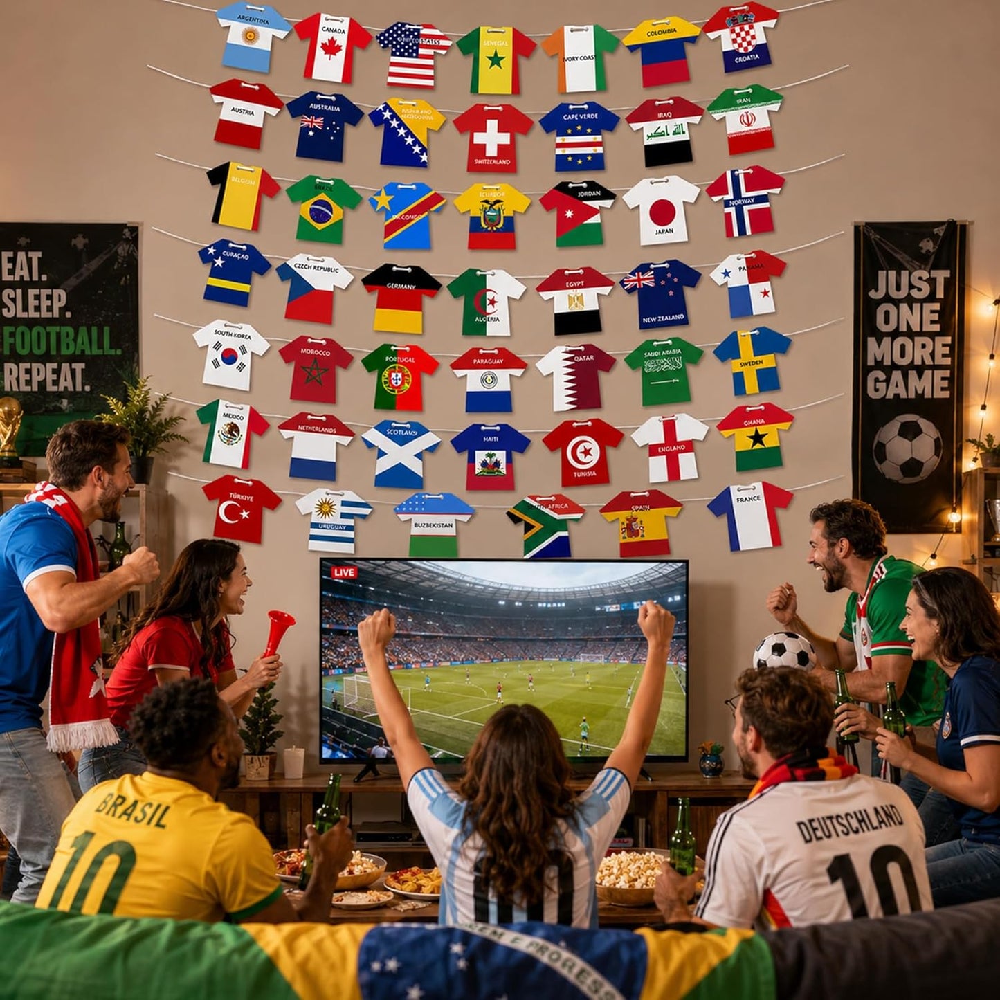 2026 World Cup 48 Teams Paper Flag Banners – Soccer Jersey Style Hanging Flags, International Country Decorations for Party, Bar, Home, Fan Events