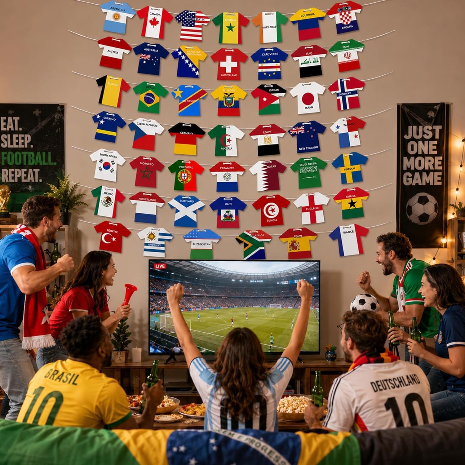 2026 World Cup 48 Teams Paper Flag Banners – Soccer Jersey Style Hanging Flags, International Country Decorations for Party, Bar, Home, Fan Events