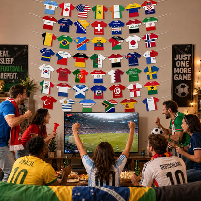 2026 World Cup 48 Teams Paper Flag Banners – Soccer Jersey Style Hanging Flags, International Country Decorations for Party, Bar, Home, Fan Events
