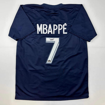 Facsimile Autographed Kylian Mbappe PSG Blue Reprint Laser Auto Soccer Jersey Size Men'S XL