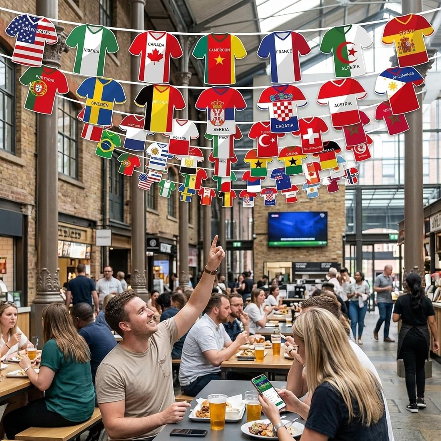 World Cup Decorations, 49 Countries Bunting Banner for World Cup Parties and Sports Events, Soccer Jersey Flag Garland