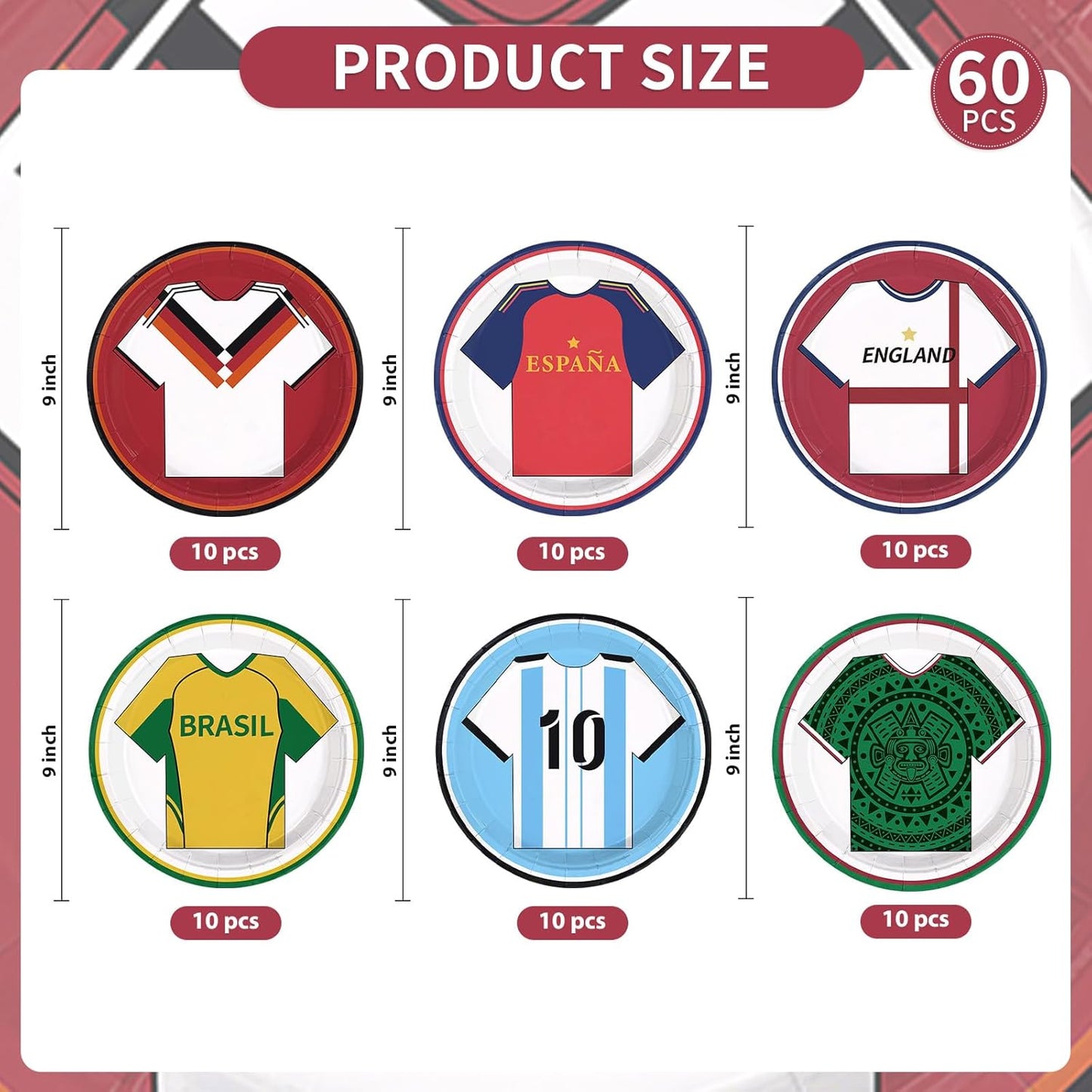 60-Pack Heavy-Duty Disposable Soccer Jersey Pattern Plates - 9-Inch Dessert Plates for Soccer-Themed Birthday, Baby Shower, and Game Day Celebrations