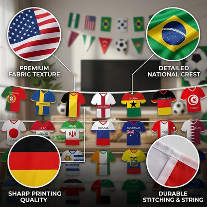 World Cup Decorations, 49 Countries Bunting Banner for World Cup Parties and Sports Events, Soccer Jersey Flag Garland