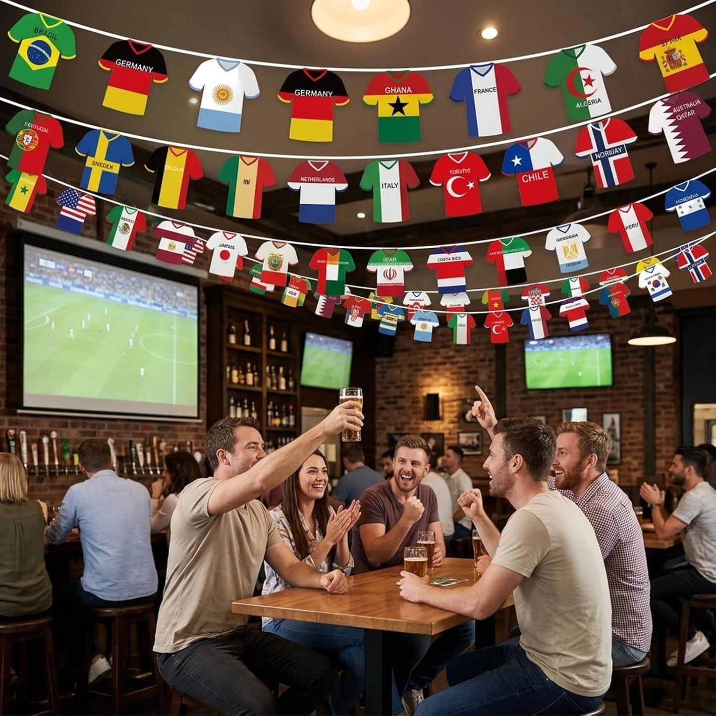 World Cup Decorations, 49 Countries Bunting Banner for World Cup Parties and Sports Events, Soccer Jersey Flag Garland