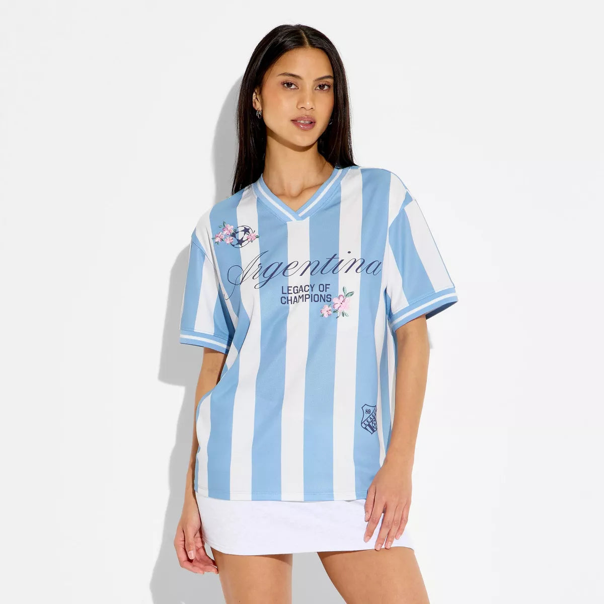 Women'S Argentina Floral Short Sleeve Graphic Jersey T-Shirt