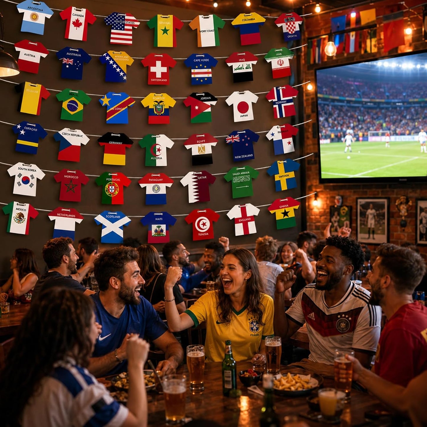 2026 World Cup 48 Teams Paper Flag Banners – Soccer Jersey Style Hanging Flags, International Country Decorations for Party, Bar, Home, Fan Events