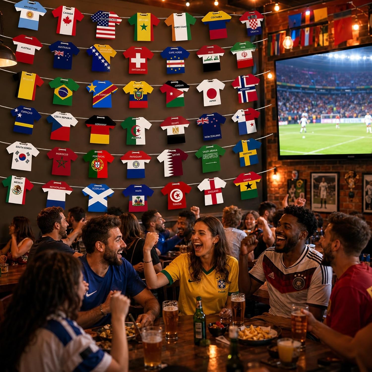 2026 World Cup 48 Teams Paper Flag Banners – Soccer Jersey Style Hanging Flags, International Country Decorations for Party, Bar, Home, Fan Events