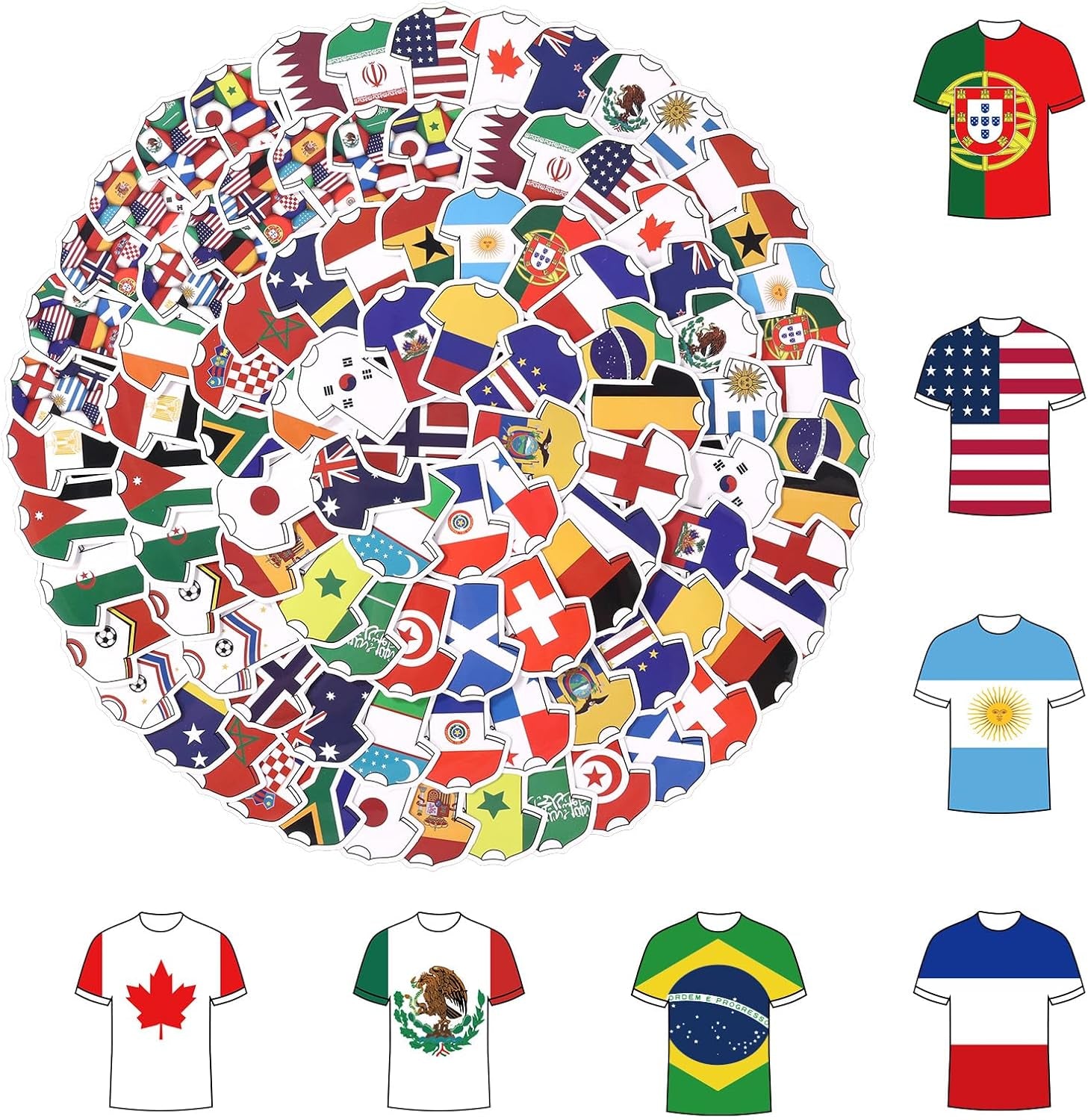 100-Piece Waterproof Soccer Jersey Sticker Set Featuring 42 National Teams, 6 Countries, and 2 Cheerleader Jersey Designs for Water Bottles, Helmets, Scrapbooks, and Laptops