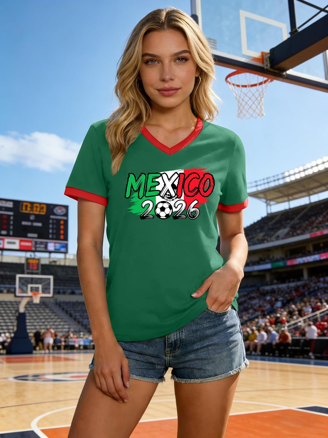 Soccer Cup 2026 Shirts for Women Mexico Shirts Soccer Graphic Jerseys Brazil USA Football Soccer V Neck Tops