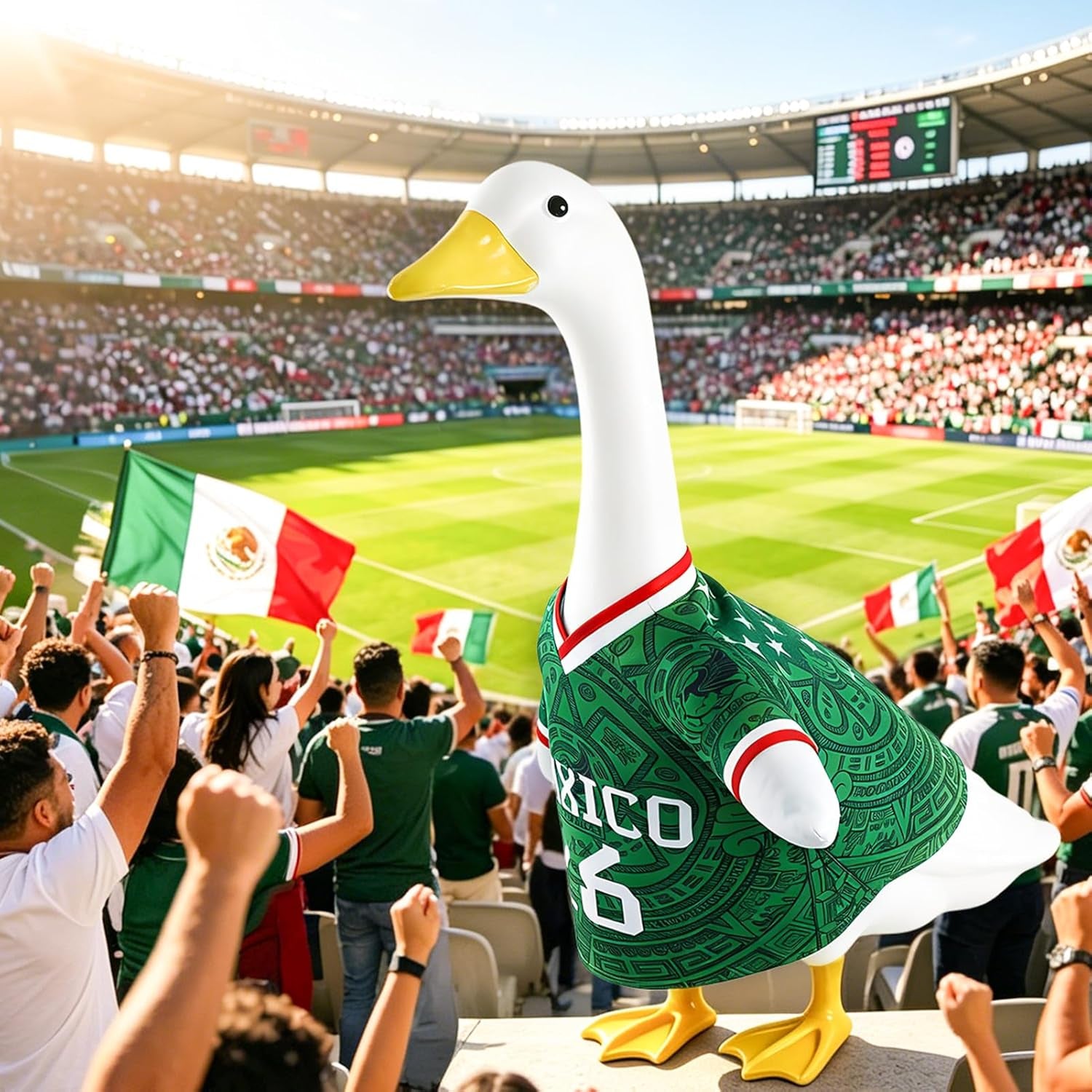 Soccer-Themed Porch Goose Outfit, 23" Statue Apparel with Mexican Flag Jersey, Patriotic National Team Costume for Outdoor Lawn and Patio Decor