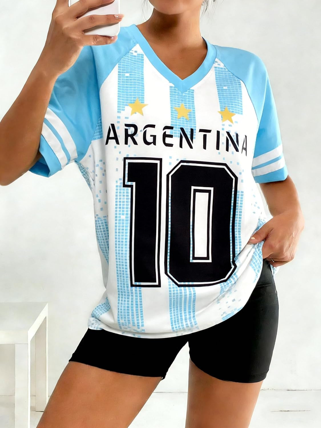 Women's Soccer Jersey - 2026 Argentina Brazil Cup Oversized T-Shirt for Soccer Moms and Y2K Fans