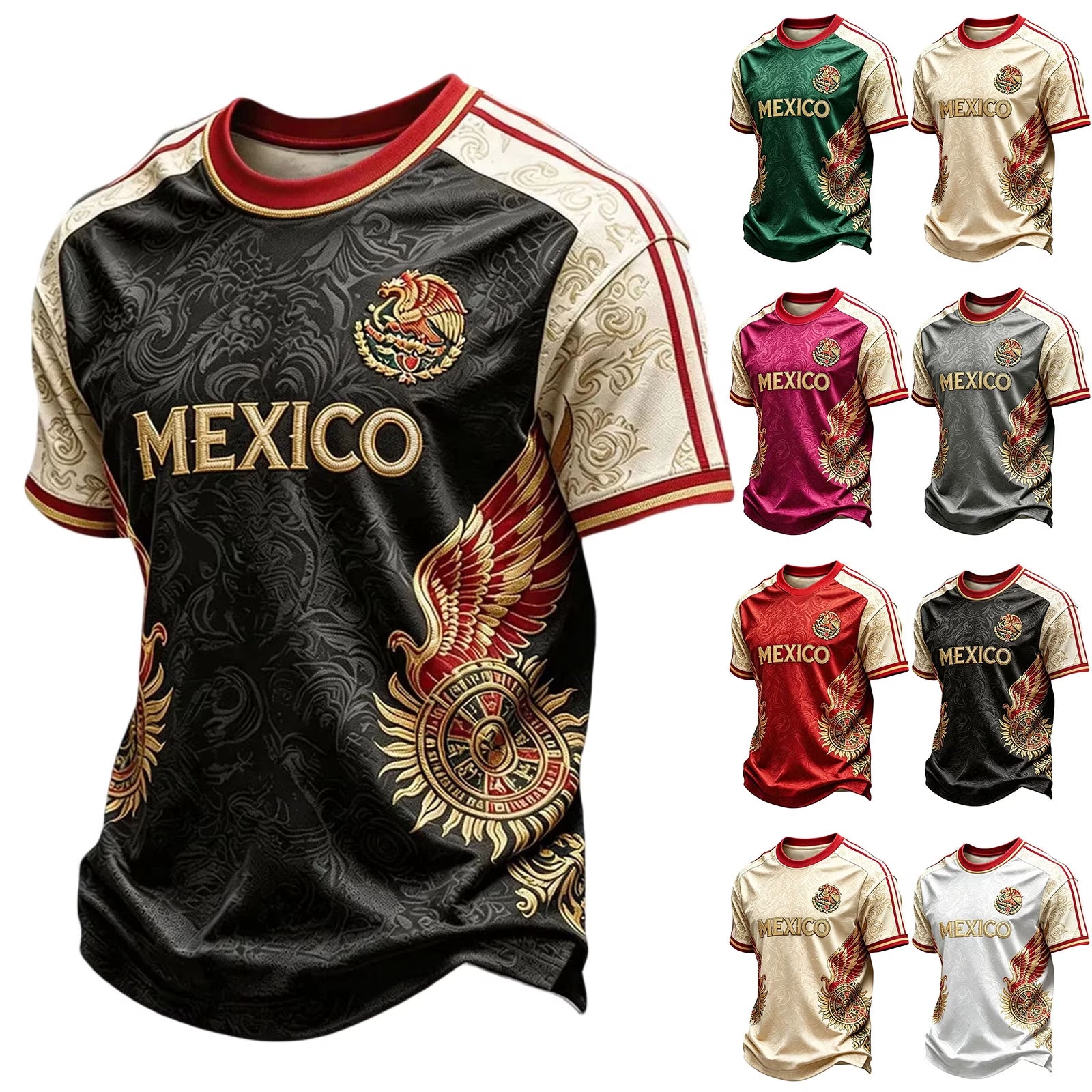 2026 Men'S Mexico Soccer T-Shirt World Soccer Game National Team 2D Graphic Crew Neck Short Sleeve Tee Green L