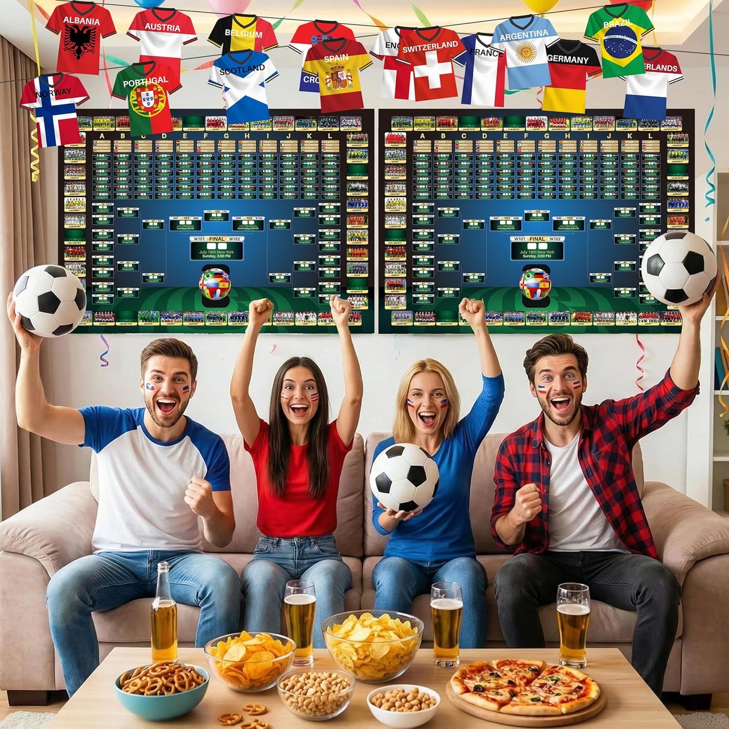 2026 World Soccer Championship Flag Bunting Banner - 50 Countries String Flags Garland for Sports-Themed Event Decorations